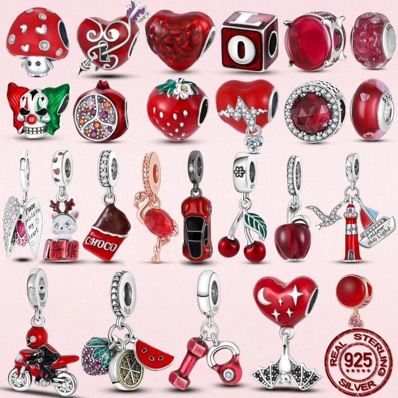 

925 silver Fit Pandora Original charms DIY Pendant women Bracelets beads Lucky Red DIY Bead Charms Plata De Ley Love Heart