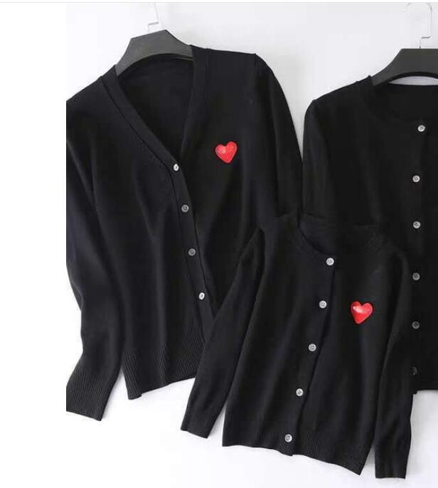

play (Have Eye) Cardigan Sweaters Women Men Long Sleeve Crew Neck single breasted Sweater Couple Embroidery Love-Heart Tops Solid Coat Knitting Cardigans, Women red black