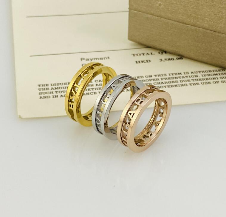 

23ss 3color 18K Gold Plated Brand Letter Band Rings for Men Women Stainless Steel Hollow Fashion Designer Brand Crystal Metal Ring Jewelry