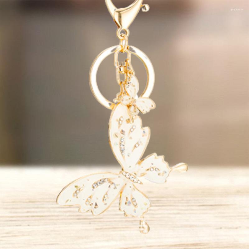 

Keychains Cute Rhinestone Crystal Mother And Child Butterfly Keychain Animal Key Chain Ring Holder Pendant Keyring