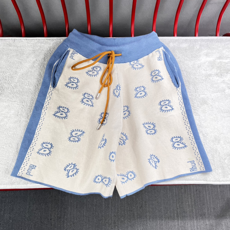 

23ss Summer Men Knitted Shorts Casual Streetwear Europe USA Bandanna Paisley Wool Patchwork Drawstring Bottoms Pants