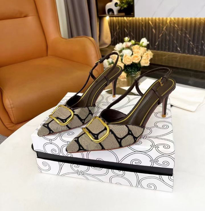 

Transparent Women's Sandals Fashion Gold Button Slide Genuine Leather Sewn High Heels Showcase Party Wedding Dress Heel 8.5cm Size 35-43, 6#