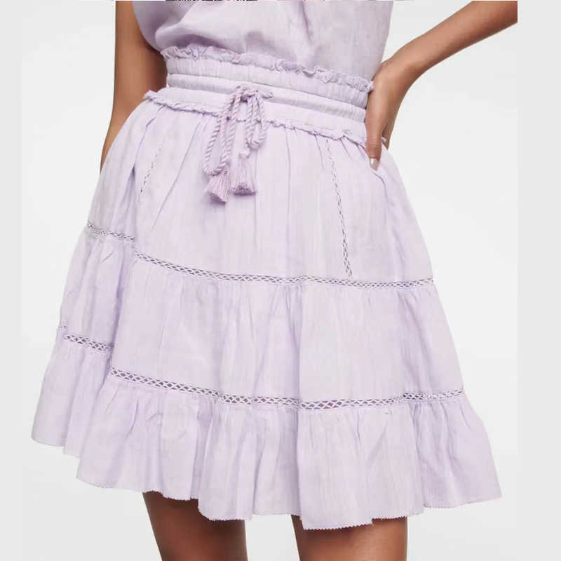 

Isabel Marant 23ss Women Designer Skirts Summer Fashion Cutout Splice Elastic Waist Cake Pile Skirt Versatile Ruffled Half Skirt Shorts Skirt, White4