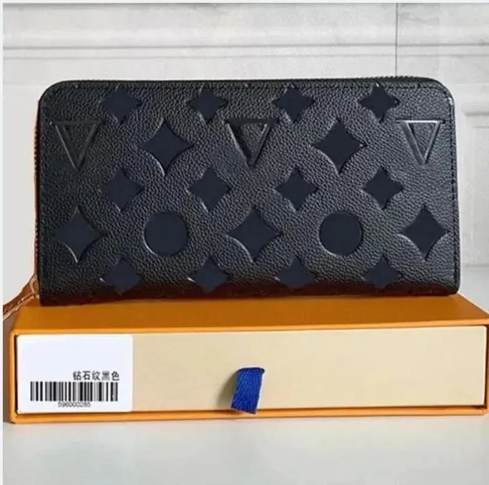 

Designer Wallet M60017 Top Real Leather Wallet For Women Zipper Long Card Holders Coin Purses Woman Shows Exotic Clutch Wallets With box, Embossed black