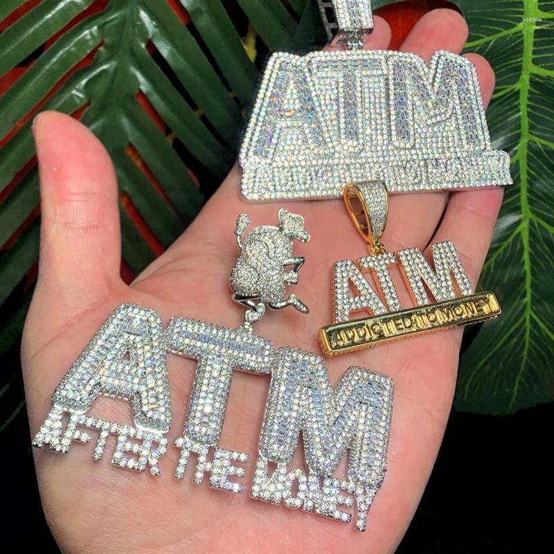 

Chains 2023 Iced Out Bling Letters ATM Pendant Necklaces Micro Pave Fashion CZ Cubic Zircon After The Money Charm Men's HipHop Jewelry