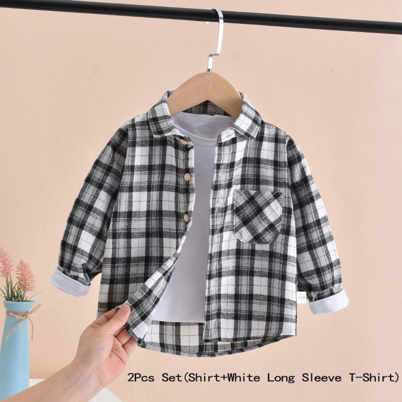 

Kids Shirts Baby Boys' Plain ShirtWhite Long Sleeve T-Shirt 2PCS Set Casual Loose Fit Children's Clothing Children's Girls' Shirt School Top Autumn A551 230403, Greensmallplaid