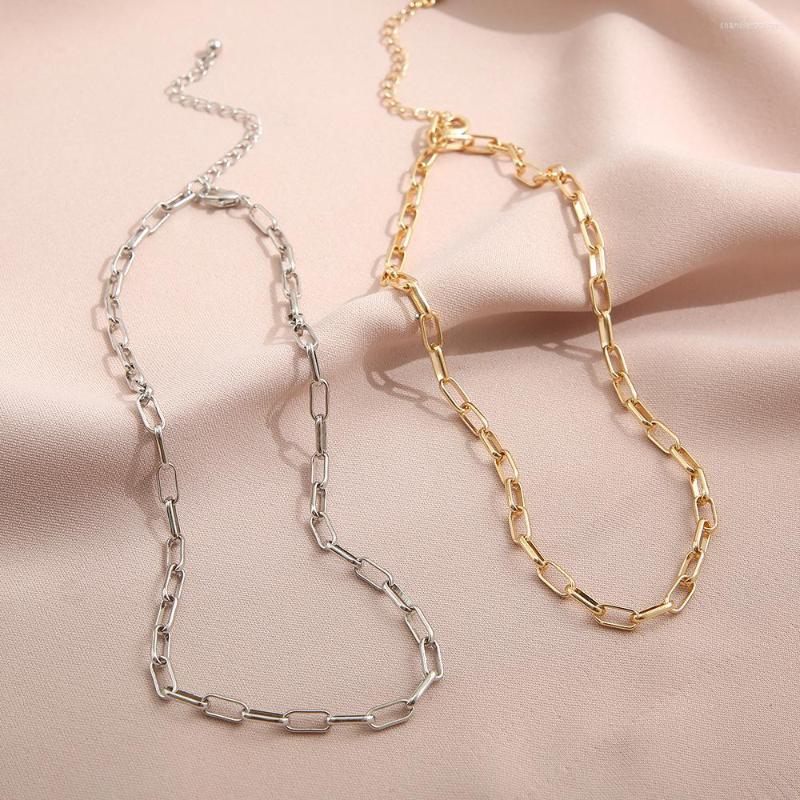 

Chains European Ins Gold Silver Color Geometric Chain Necklace Minimalist Punk Metal Hollow Choker Jewelry Accessories Gifts
