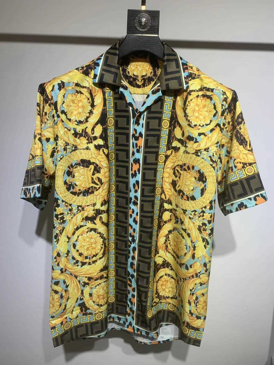 

Summer Short Sleeved Casual Shirts designer t shirt mens Silk Vers Designers Hawaiian Medusa Printed Thin Button Jacket Men Women Cardigan, No logo white t-shirt