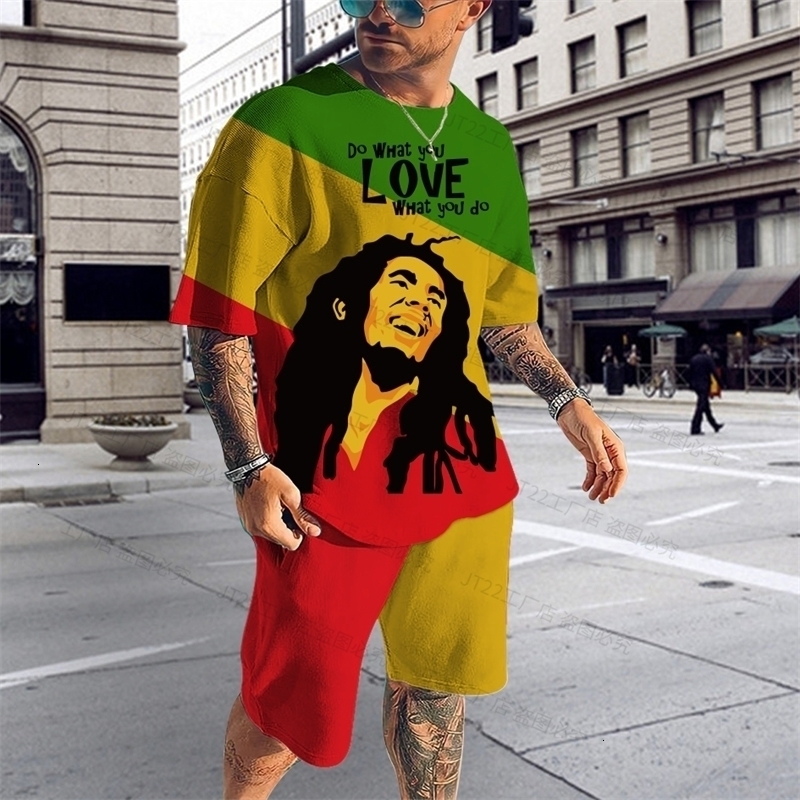 

Men s Tracksuits Summer Tracksuit Bob Reggae Music T Shirt Shorts Set Casual Suit Fashion Outfit Male Oversized Streetwear One Love 230403, Tz2996