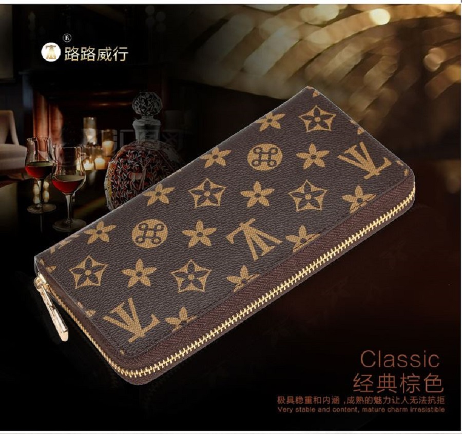

Fashion women men Top Qualitys wallet Genuine Leather wallet single zipper wallets lady ladies long classical purse with box card 60017 #518, Black grid