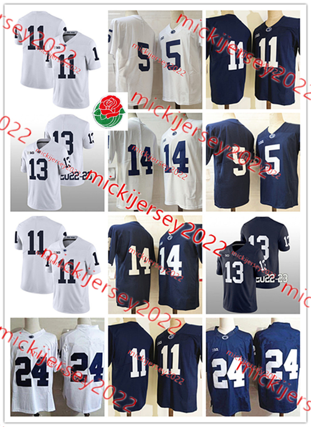 

Mitchell Tinsley Christian Veilleux Penn State Football Jersey 2023 Rose Bowl 24 Keyvone Lee 13 Ellis Brooks Daniel George Penn State Nittany Lions Jerseys