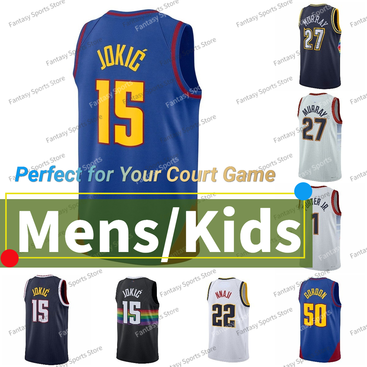 

Nikola Jamal 27 Murray 15 Jokic Basketball Jersey Smith 14 Carmelo Anthony Braun Michael 1 Porter Jr. Watson Jeff Green Royal Blue City Retro Shirt Jerseys Men Kids, Color 2