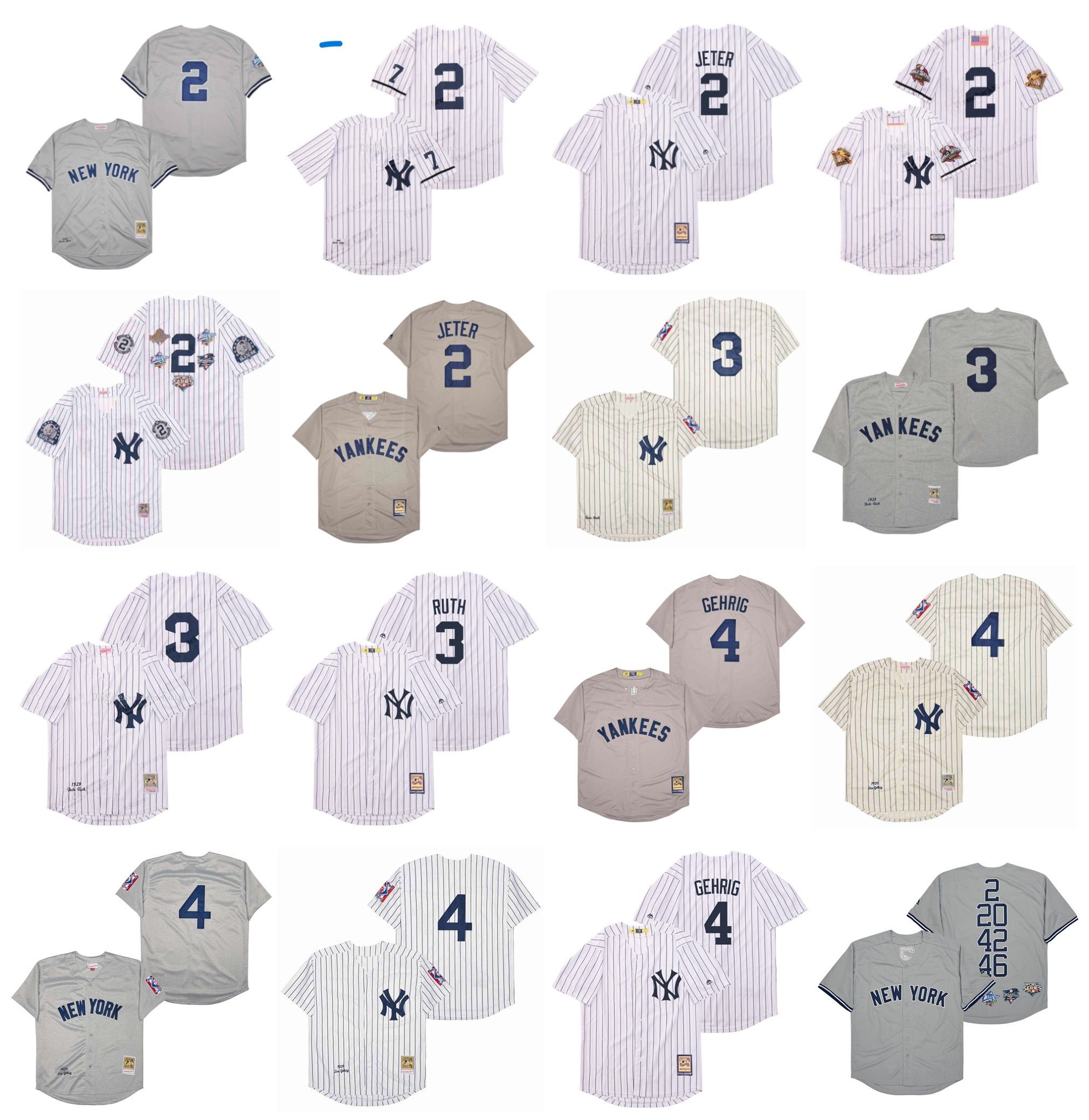 

Mitchell and Ness Throwback Yankees Derek Jeter Baseball Jersey New 3 Babe Ruth York 4 Lou Gehrig White Cream Grey, As pic