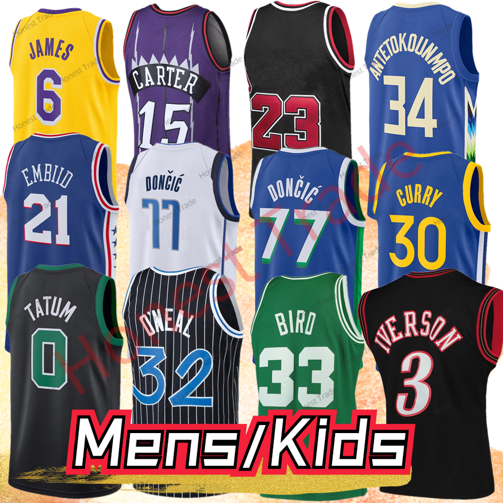

Men Kids Jersey 33 Larry Bird Vince Carter Allen Iverson James Shaquille O'Neal Doncic Tatum Giannis Antetokounmpo Mens Shirts Short sleeve Boys Jerseys, Color17
