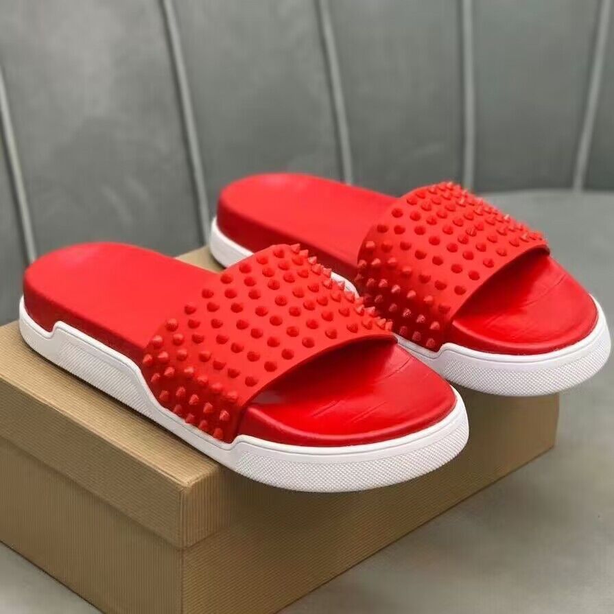 

Men slipper flats red bottom sandal flip flop spikes Slides pool slipper shoes platform rubber sole spiked shoes with box 38-46