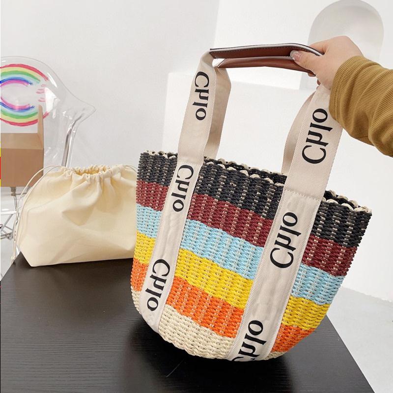 

Designer Bags Luxury Choles Handbag Tote Bag Shoulder Bag Woody s the Straw Vacation Summer Travel Rainbow Women's Men Wallet Shopping Handba, Beige-black