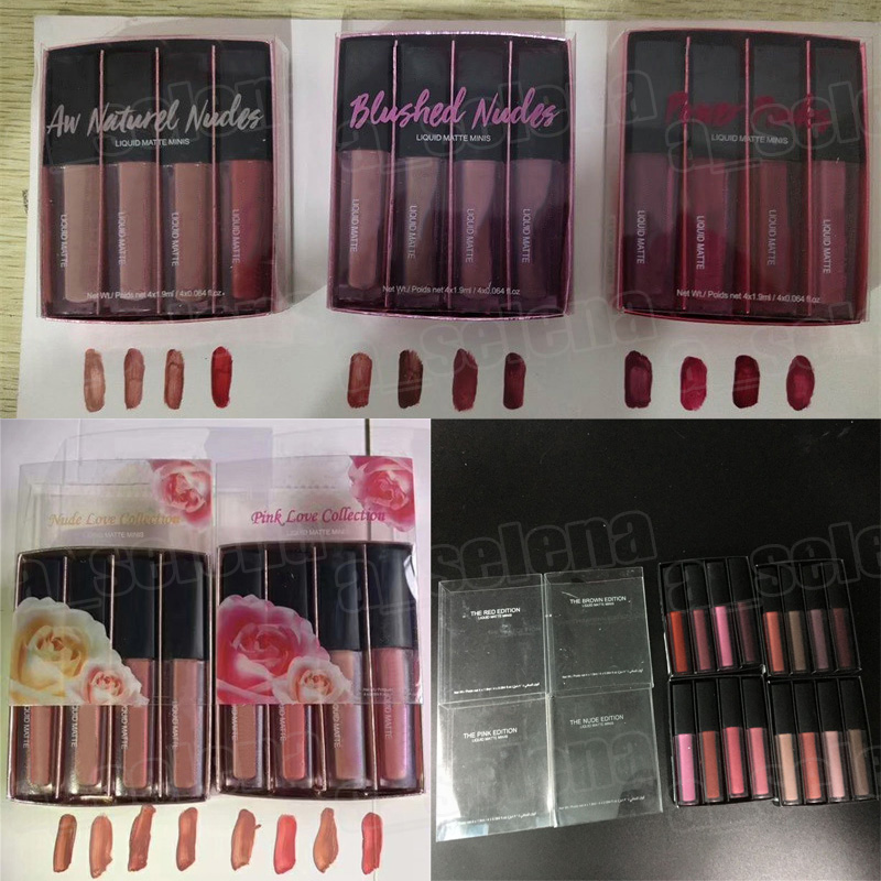

9 Styles Mini Lip Gloss matte lipgloss red pink brown nude liquid lipstick 4 colors 1.9ml*pc, A4#pink