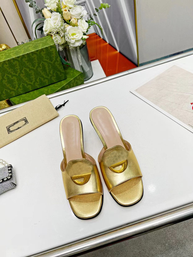 

Designer Women's Metal Heel Slippers Mule Sexy Summer High Heel Thick Slippers Women's Beach Outdoor 35-43, White