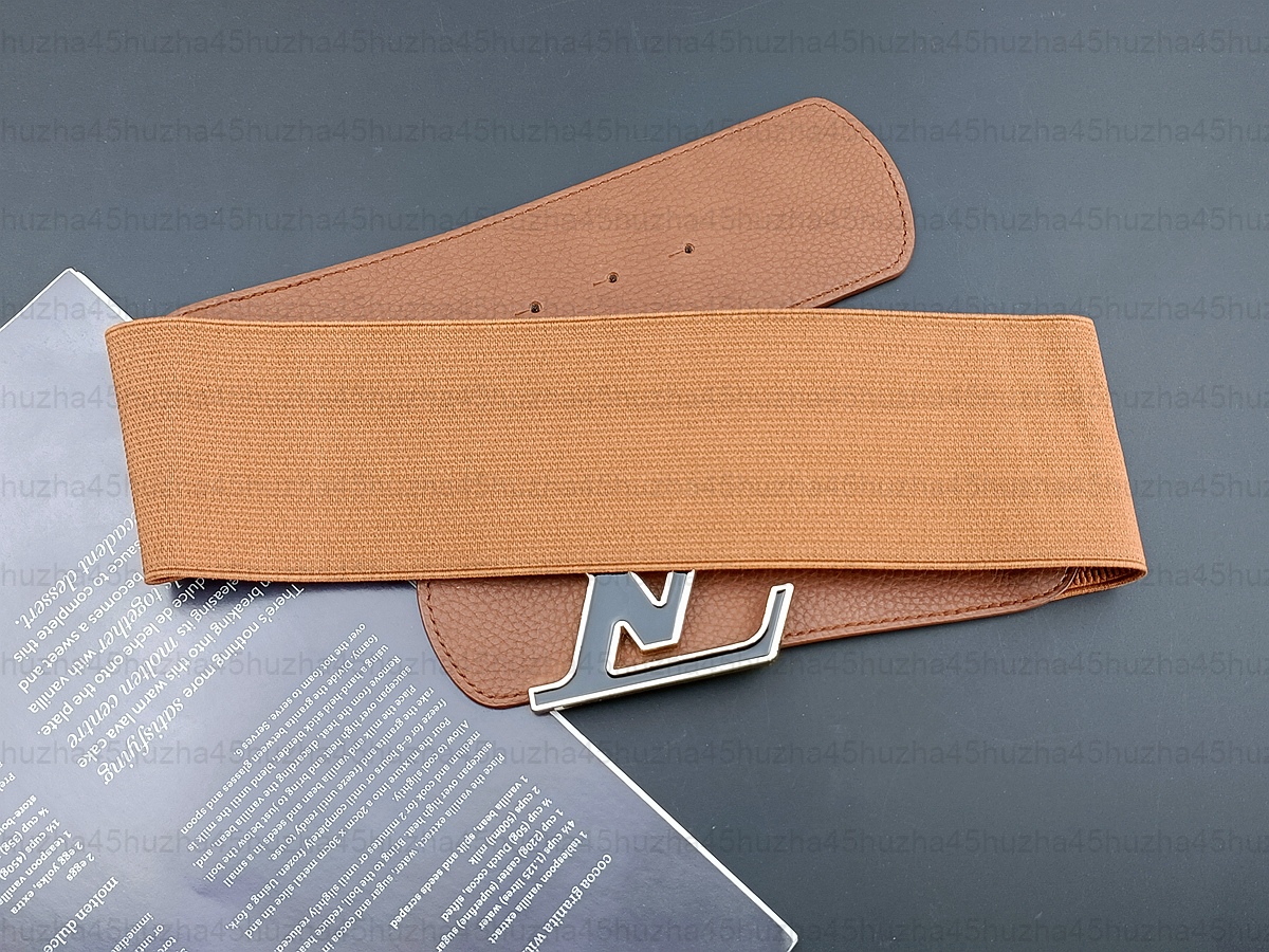 

Fashion Luxury Wide Belt Elastic Women's Belt Designer High Quality Belt 7CM Letter V Metal Buckle 12 Models, Black