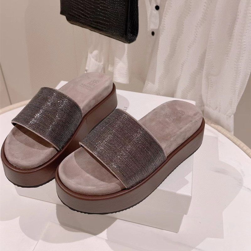 

Brunello Cucinelli Slippers Summer Thick Bottom Designer Sandals Slip On Outdoor Beach Shoes Luxury Brand Flip Flops Outdoor Casual Shoes Genuine Leather Sole Mule, As pic 6cm