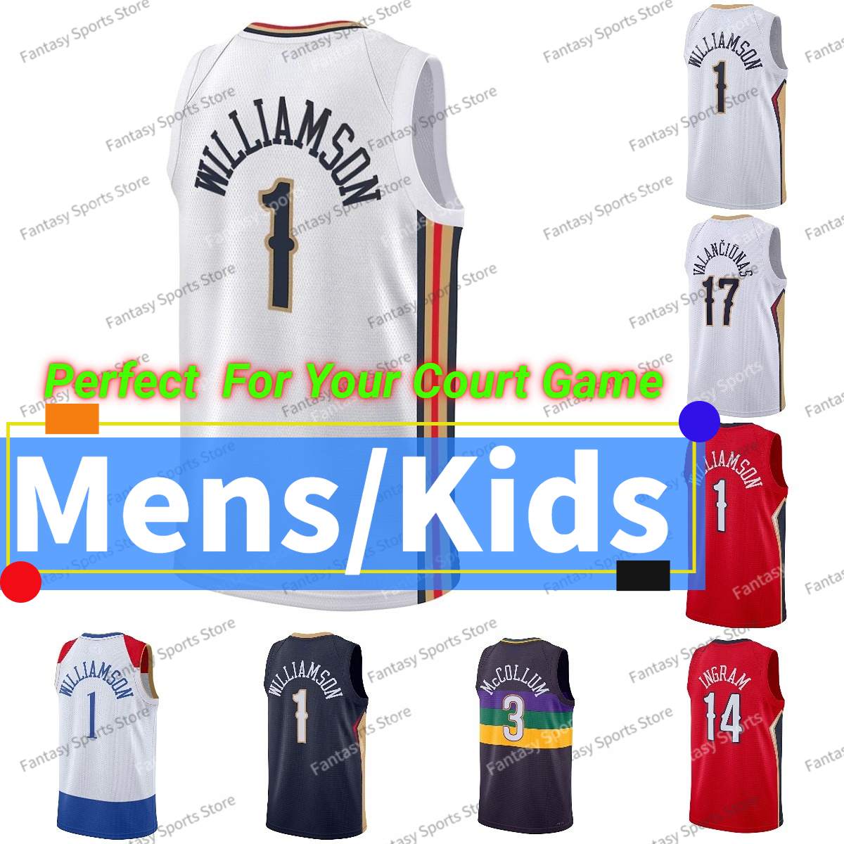 

Men Zion 1 Williamson Basketball Jersey Brandon 14 Ingram Jonas 17 Valanciunas Devonte' 4 Graham Nickeil Alexander-Walker CJ 3 McCollum 75th Jerseys Men Kids S-XXXL, Color4