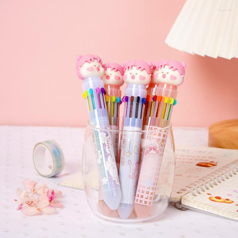 

10-color Ballpoint Pen Kawaii Girl Tick Mark School Supplies Color Oil Student Prize Multi-color Hand Account Stationery, Sent at random 1pc