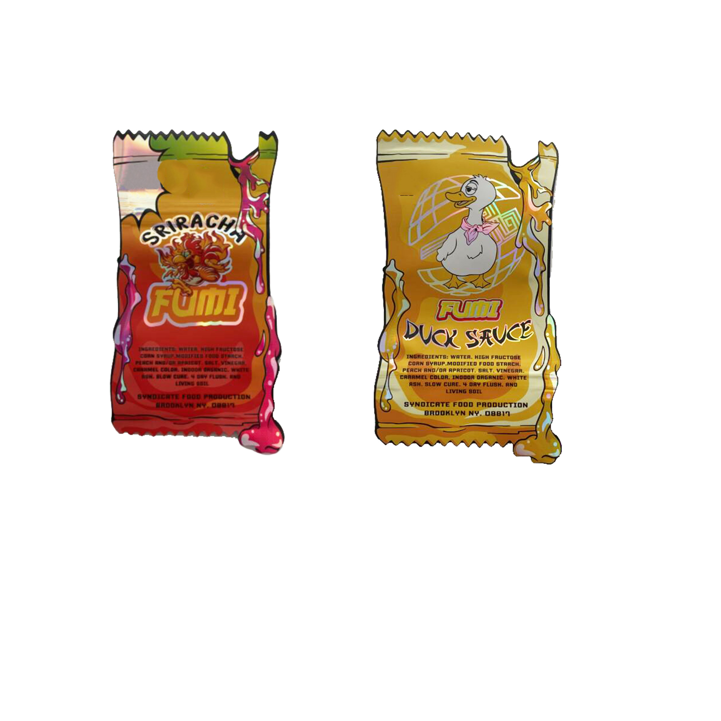 

SRIRACHA Holography laser packaging bags 500mg edibles plastic package bag Childproof Zipper Mylar Bags