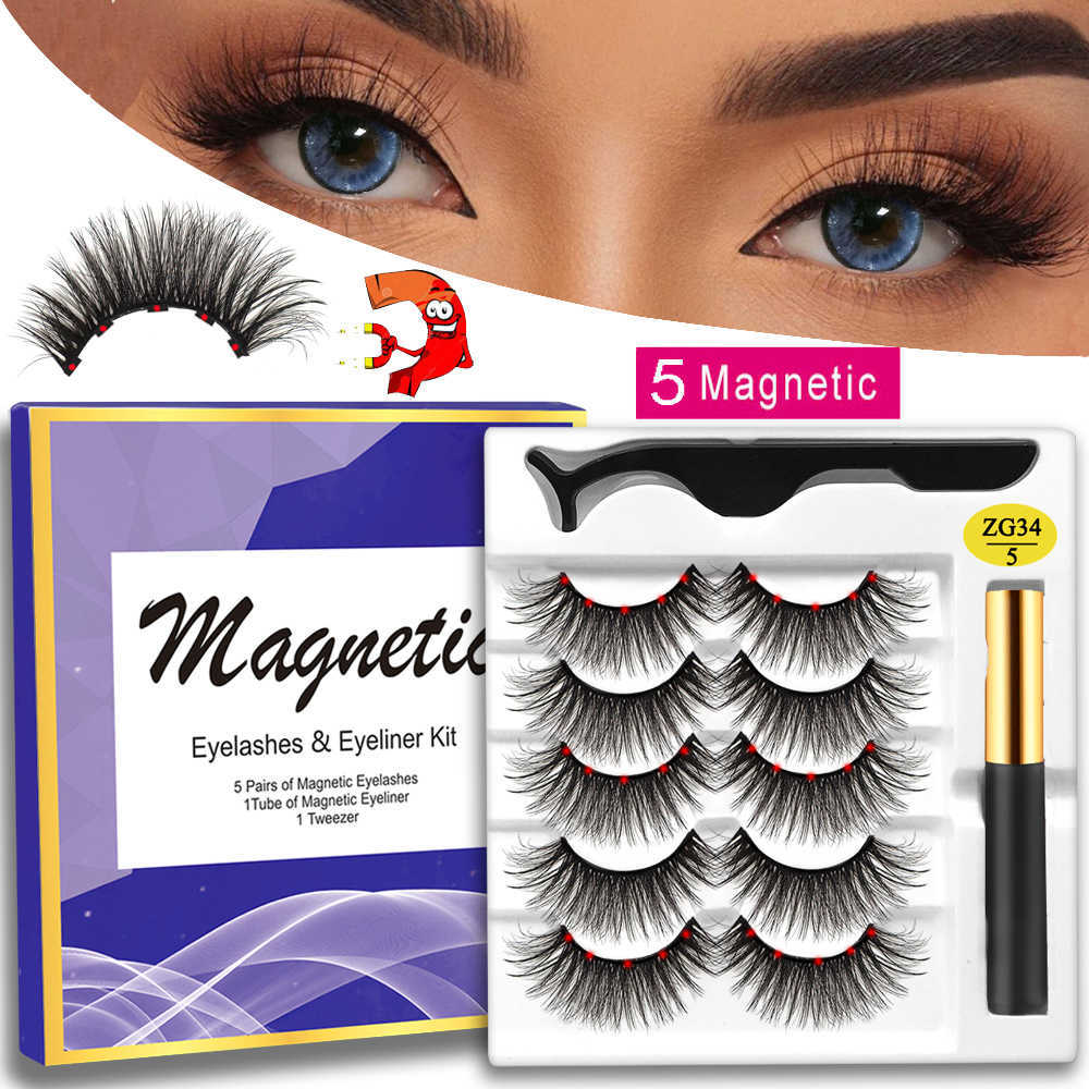 

5 PCFalse Eyelashes MB New 5Pairs Magnetic Eyelashes 5 Magnet 3D Mink Eyelashes Set With Eyeliner Tweezers Natural False Lashes Faux Cils Magnetique Z0403