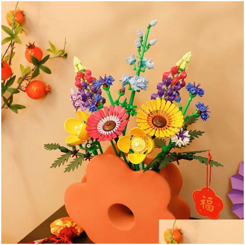 blocks wildflower bouquet 10313 flower building blocks home decor illustration holiday diy bricks toy girlfriend christmas gifts