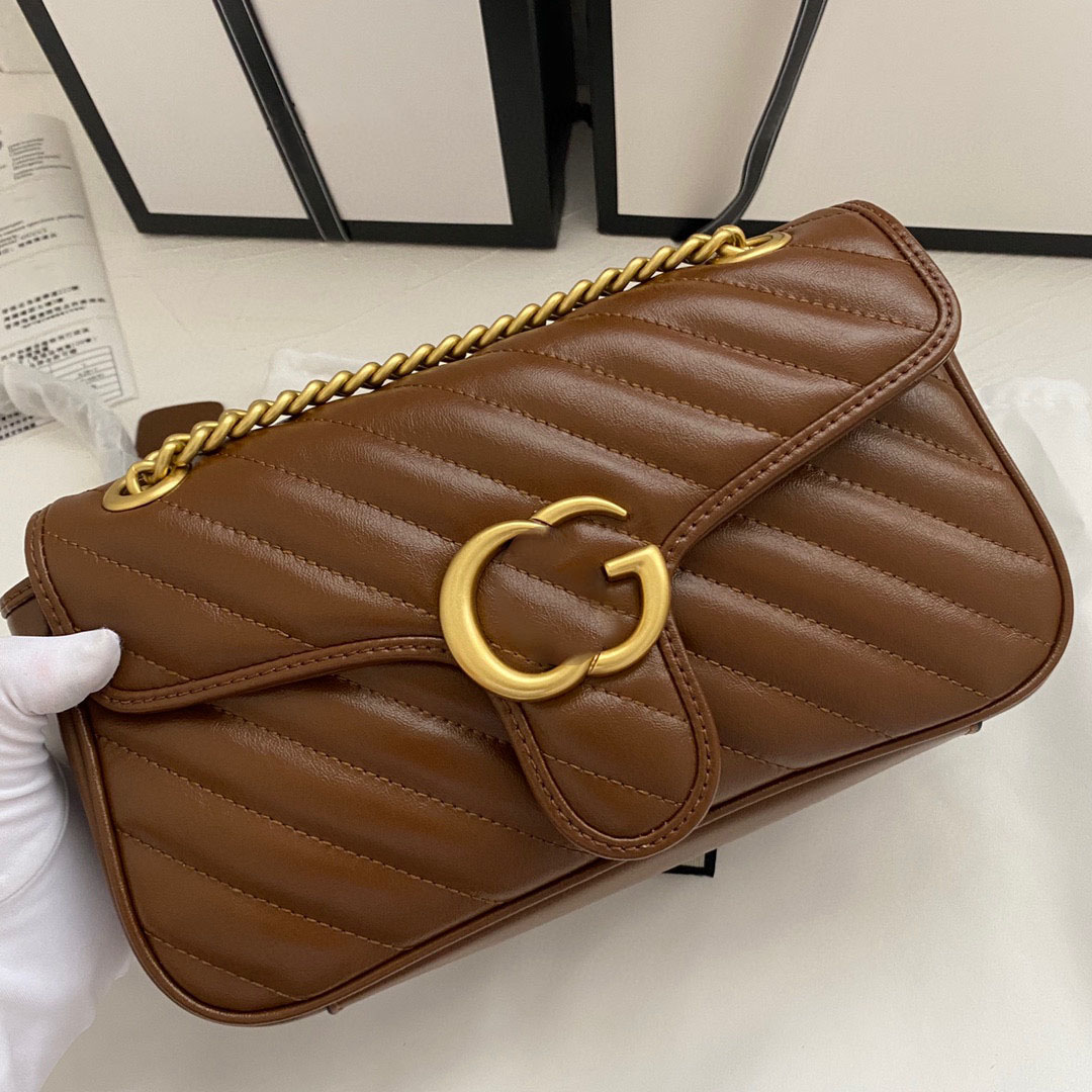 

Caramel Color One Shoulder Bag Crossbody Messenger Embroidery Thread Bag Leather Women'S Small Square Love Chain Water Ripple Ladies Classic Fashion Bags, Brown