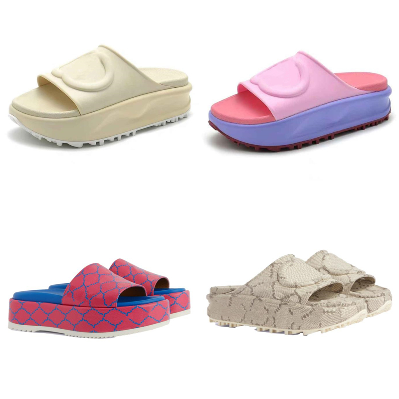 

Designer Women Luxury Slippers Letters Embossed Sandals Sliders Macaron thick bottom non slip soft bottom Fashion Summer House slippers Beach Sandals, Color#32