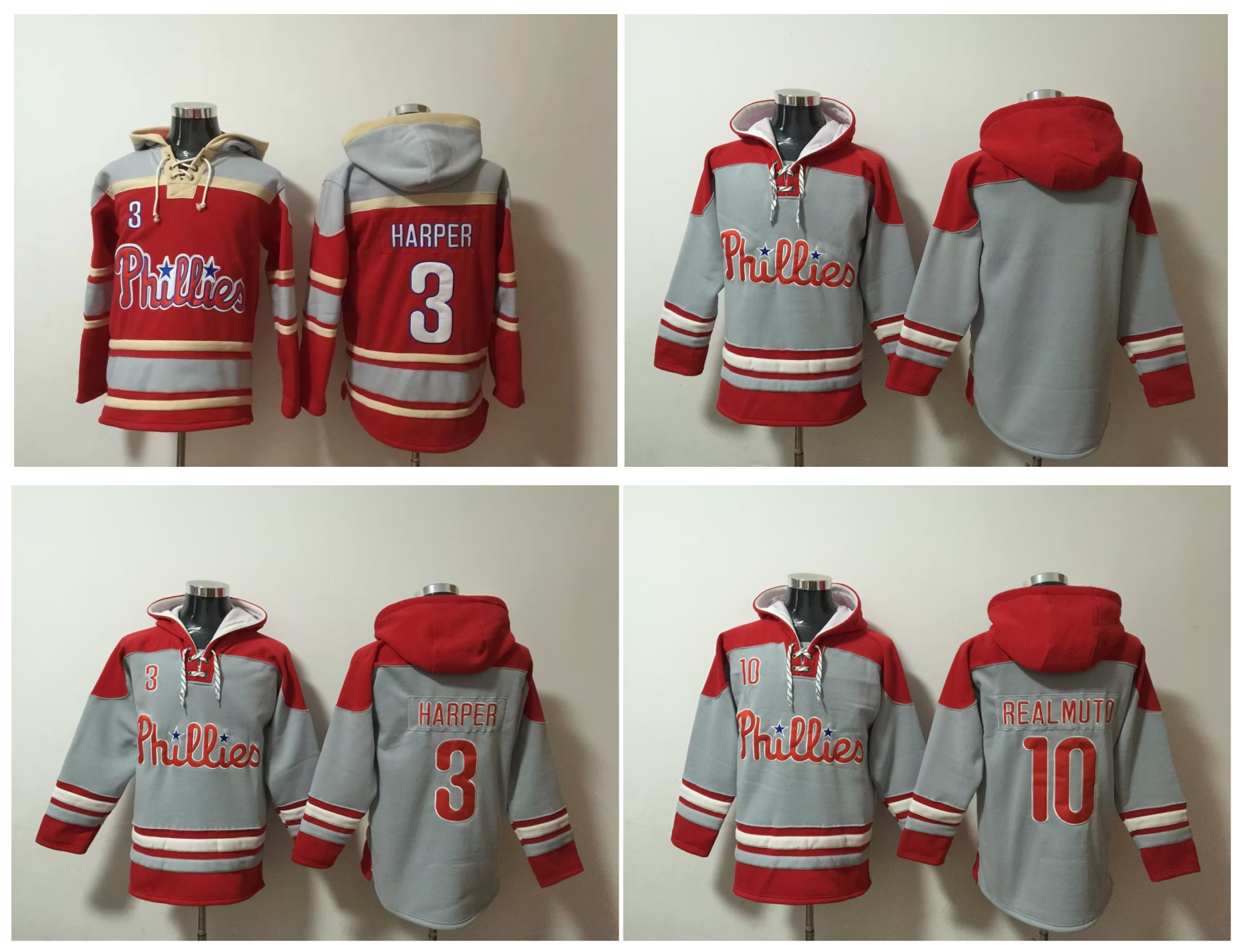 

Phillies Old Time Baseball Jerseys Bryce 3 Harper J.T. Realmuto Philadelphia Hoodie Pullover Sports Sweatshirts Winter Jacket Red Size S, As pic
