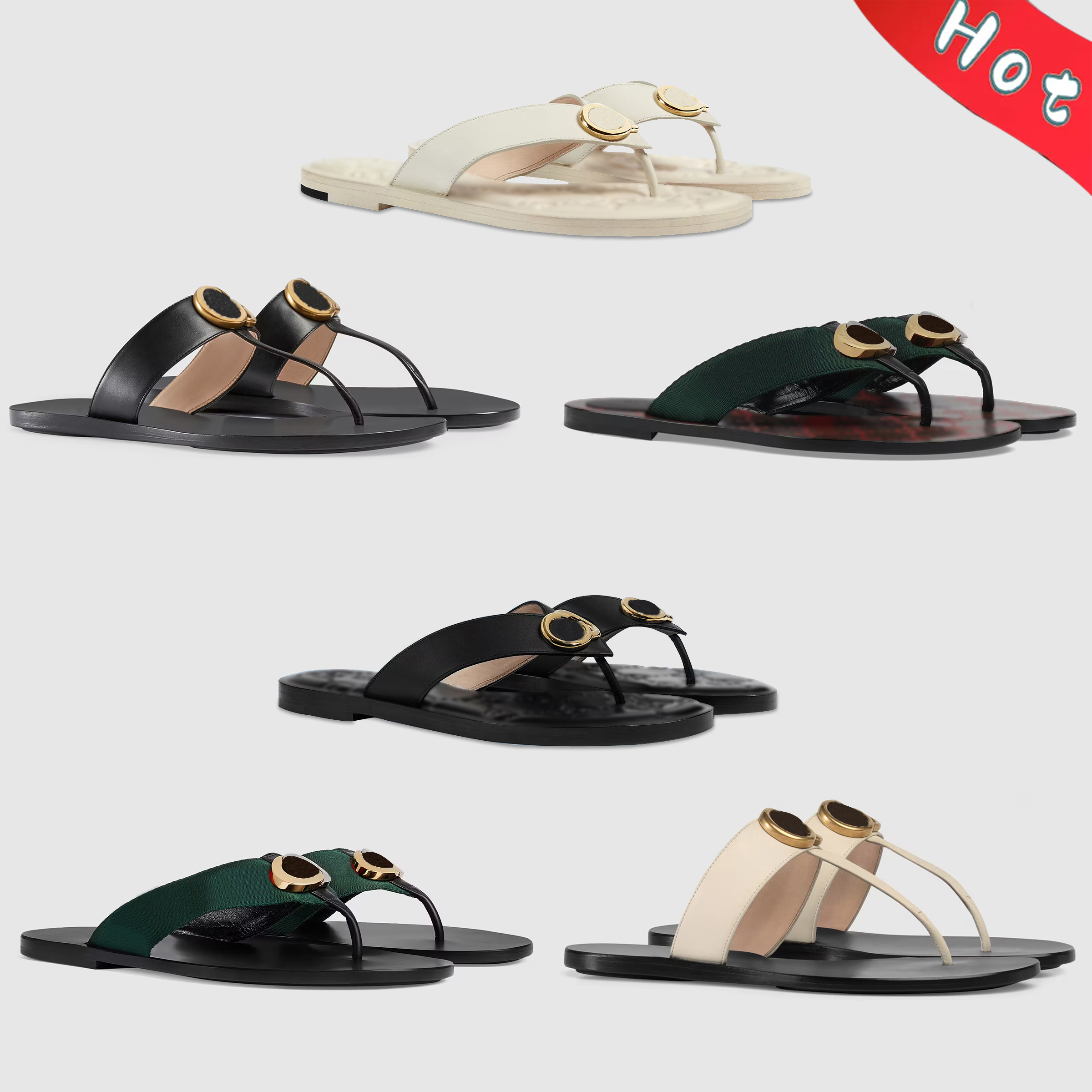 

luxury designer women thong Slipper sandal with Interlocking Web Leather men flip flop Gear bottoms slide Summer pool 35-45, #7