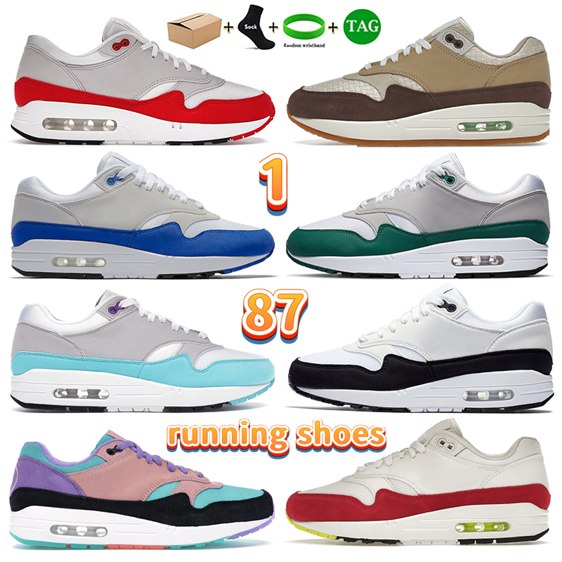 

with box 1 87 men Running Shoes Big Bubble Sport Red anniversary red royal green aqua white black wolf grey black Dark Curry sports trainers Designer women sneakers, 14 dark curry