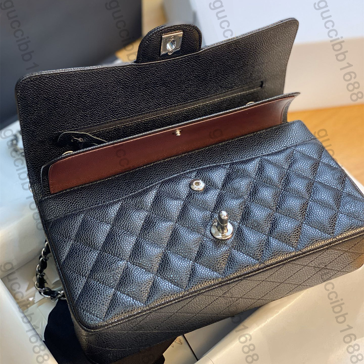 10A Original Quality Womens Bags Mini Square Quilted Purses Caviar Lambskin Classic Double Flap Medium 25cm Black Handbag Luxury Designers Small Sho