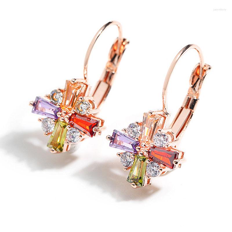 

Dangle Earrings MOONROCY Rose Gold Color Colourful Crystal Bohemia For Women Girls Party Jewlery Wholesale Cross Drop