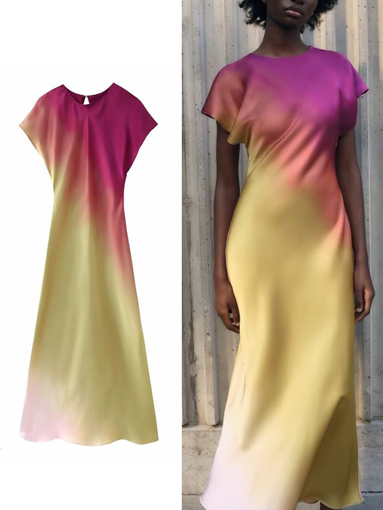 

Casual Dresses TRAF Women Fashion Tie Dyed Long 2023 Spring Summer Elegant Sleeveless Folds Sweet Vestidos High Street Outwear 230403, Shirt