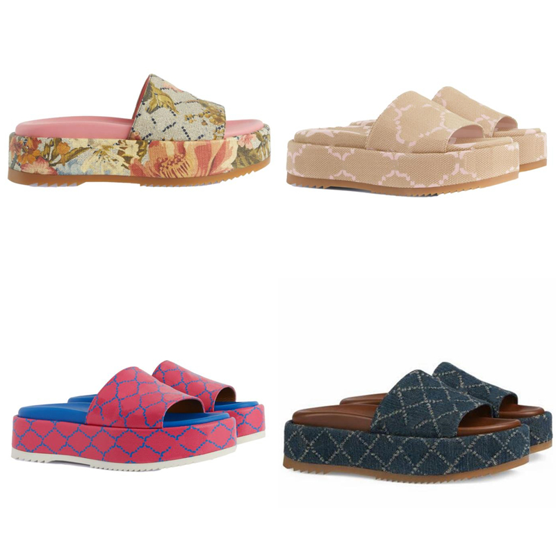 

Fashion Designer Women Platform Sandals Slippers Slides Luxury Flat High Heels Flip Flops sandals Embroidered Platform Rubber sandal womens Casual shoes, #5