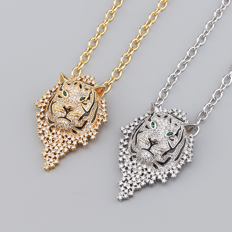 

gold silver Tiger animal diamond chains Luxury pendant necklace for women men designer jewelry high quality Fashion Party Christmas Wedding gifts Birthday evening