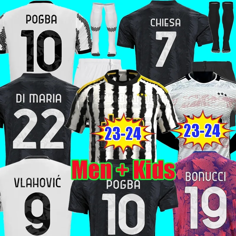 

22 23 24 juventuse VLAHOVIC CHIESA soccer jerseys MILIK 2023 2024 POGBA men kids set BONUCCI football shirts kit DI MARIA uniform socks Kean Kostic Fagioli Danilo, 22 23 away player
