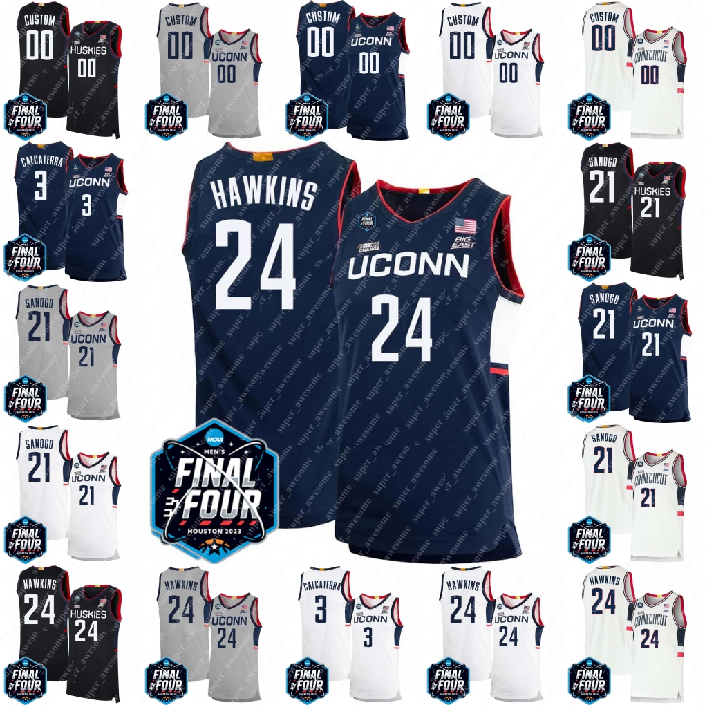 

2023 Final Four UConn Huskies Basketball Jersey 24 Hawkins Adama Sanogo Joey Calcaterra Donovan Clingan Paige Bueckers Andre Jackson Jr. Tristen Newton Nika Muhl, White 2023 final four patch