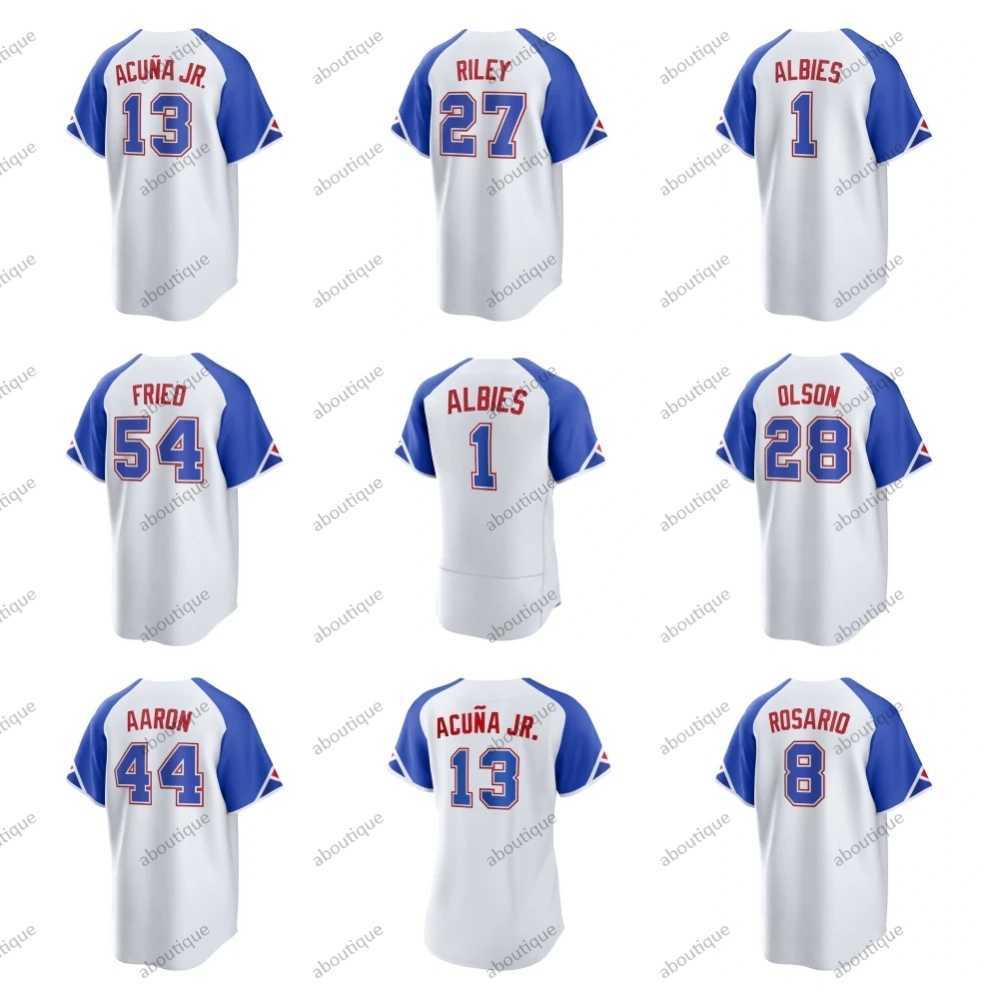 

2023 Custom Baseball Jerseys 13 Ronald Acuna Jr. 27 Austin Riley Matt Olson Ozzie Albies Jones Eddie Max Fried, Colour 3