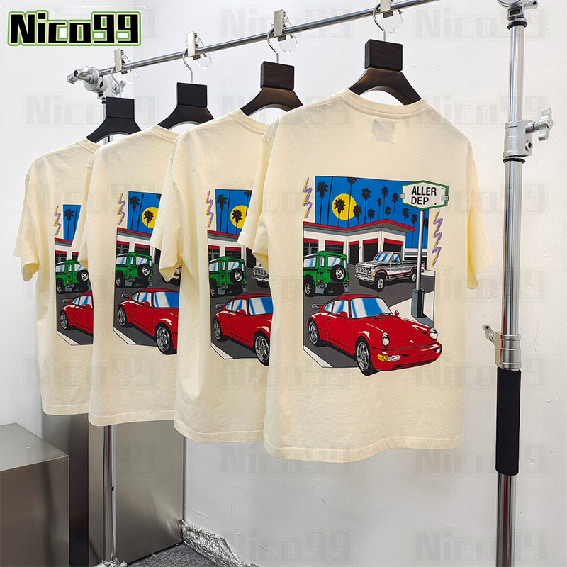 23ss New t shirt painted car letters cotton round neck print pattern loose personality street versatile men women short sleeve-image-856116034