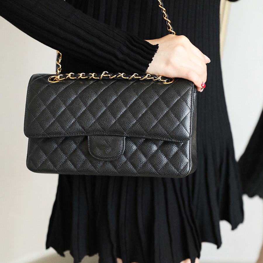 

TOP 1:1 Designer bag Flap Bag 25cm genuine leather shoulder bag woman crossbody bag With box C001, M(caviar skin)