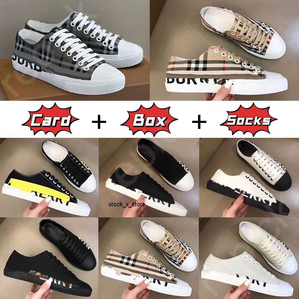 

2023 burbrerys Vintage Shoe Casual Shoes Men Flats Print Check Sneakers Two-tone Printed Cotton Lettering Plaid Calfskin Canvas Trainers Bio-based Rubber bottom, As shown here