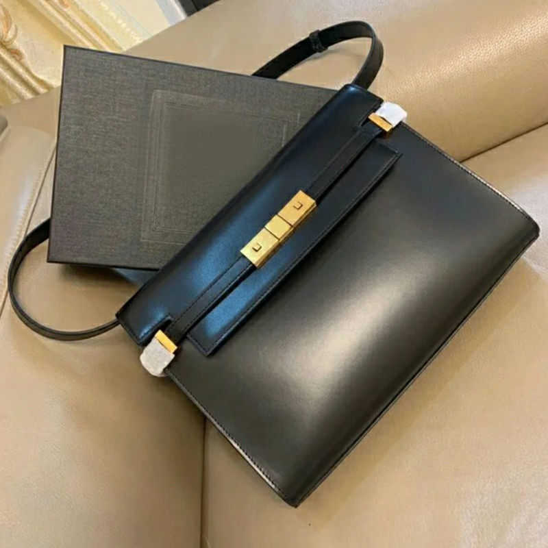 

designer bag slp Bag new bag tidal Manhattan women's bag leather versatile bag Single Shoulder Messenger armpit, Black plain small