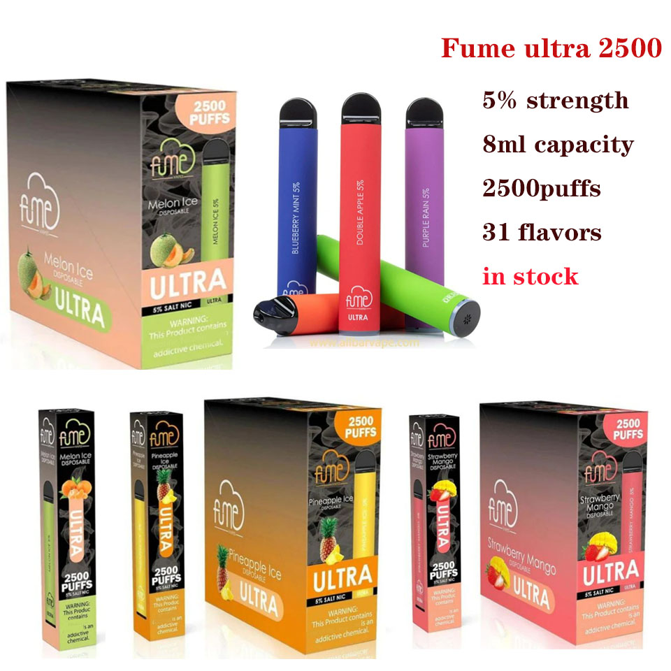

Fumed Ultra 2500 Puffs Disposable Vape Pen E Cigarette 31 flavors 1000mAh Battery 8ml Cartridge 2500puff Starter Kit Small Bar Kit Portable Package