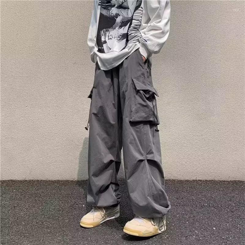 

Men's Pants Men's Parachute-Style Hip-hop Street Overalls Oversized Pocket Trousers Harajuku Loose Solid Color Casual Y2K Legged, Wine red