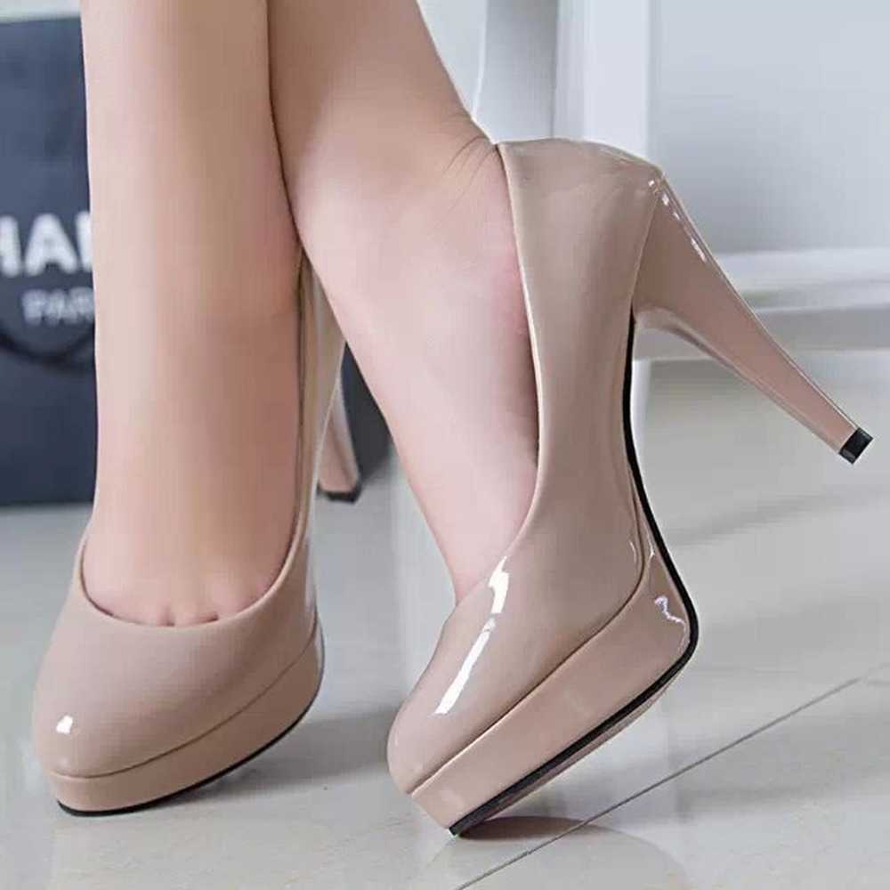 

Dress Shoes Fashion Mature Women Pumps Classic Patent Leather High Heels Shoes Red Sharp Head Paltform Wedding Women Dress Shoes Plus 34-42 AA230403, Beige