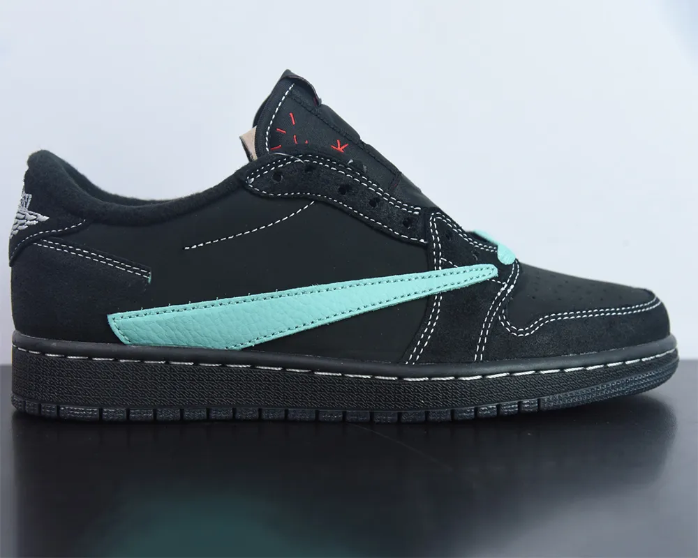 

TiffanyCo. x Jumpman 1 Low Basketball Shoes x Travis Scotts Sports Sneakers Black Multi Color Outdoor Trainers with Box, Black blue